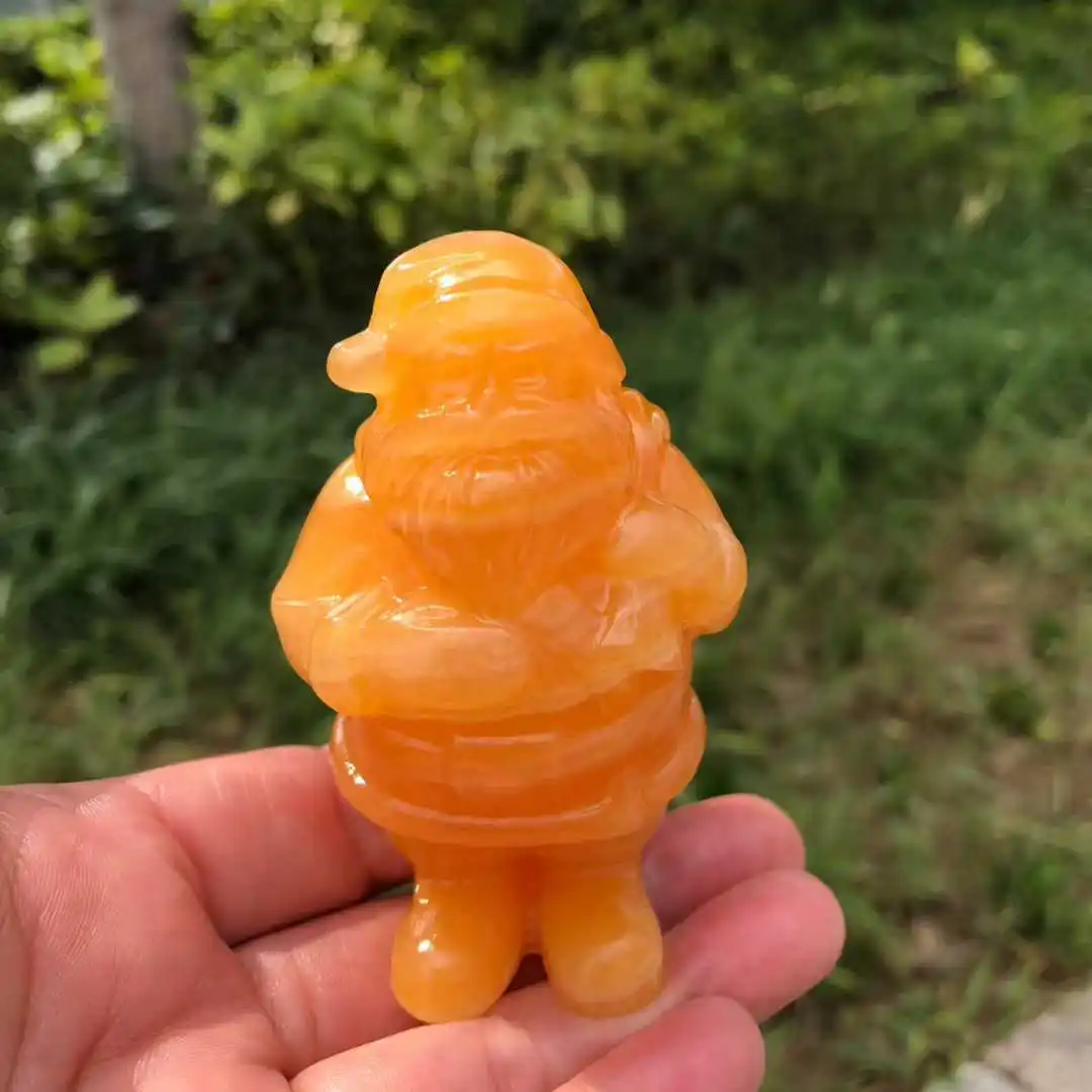 Natural Yellow Jade Citrine Crystal Quartz Golden Frozen Stone Carved Santa Claus Collecting Minerals Father Christmas Decor