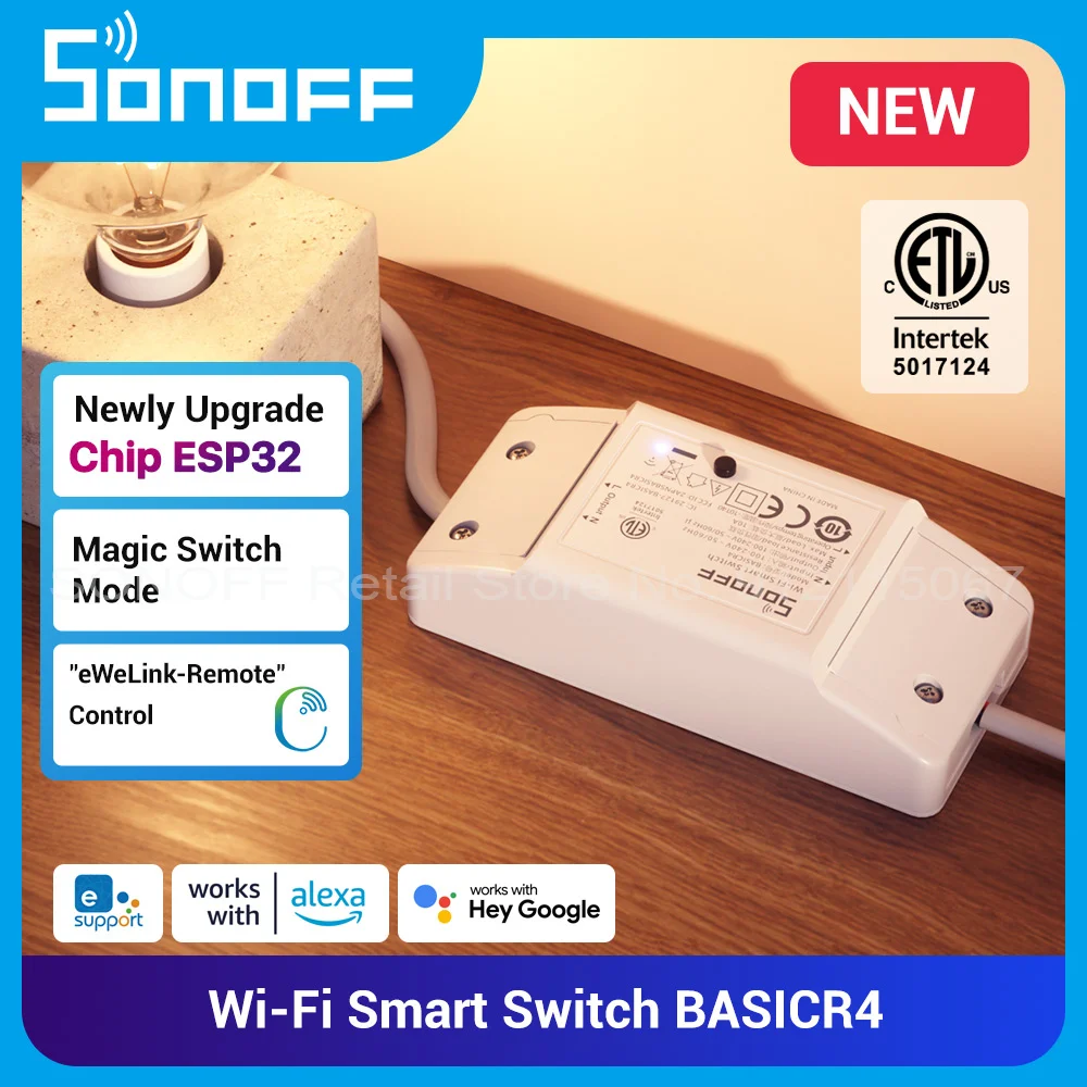 SONOFF BASICR4 Wi-Fi Smart Switch Magic Switch Mode eWeLink-Remote Control Upgraded ESP32 Chip Works with Alexa for Smart Home