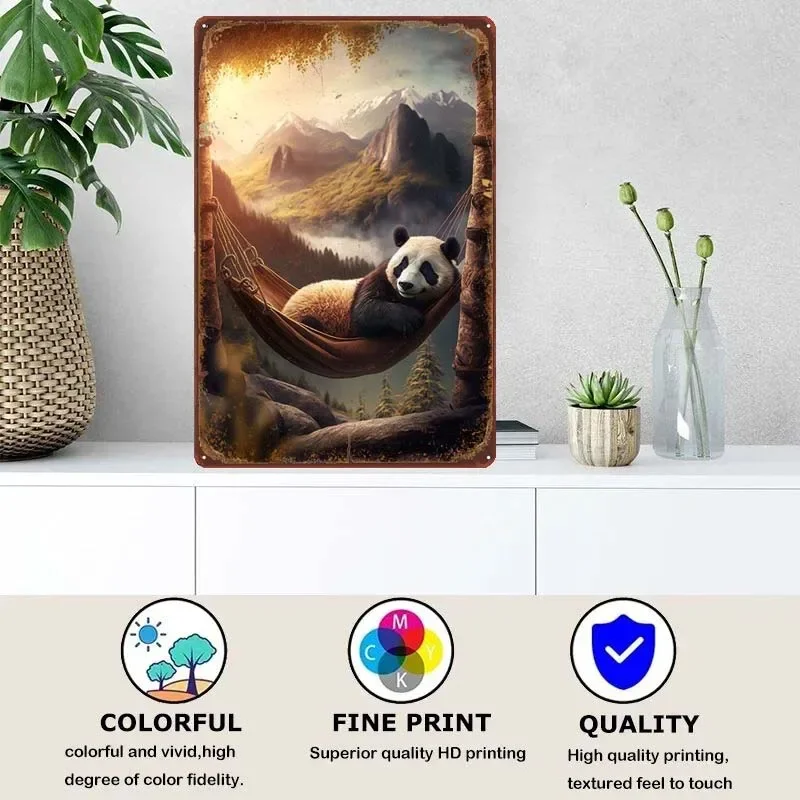 Chilling Hammock Panda Metal Wall Art Mural Retro Metal Sign Vintage Home Decor Items Home Decoration Accessories Poster Room