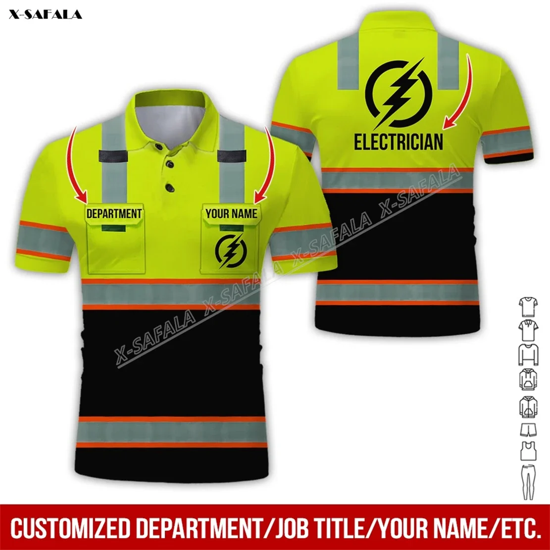 

Custom Electrician Lineman 3D Printed Reflection Men Adult Polo Shirt Short Sleeve Top Tee Breathable Uniform Workwear Safety