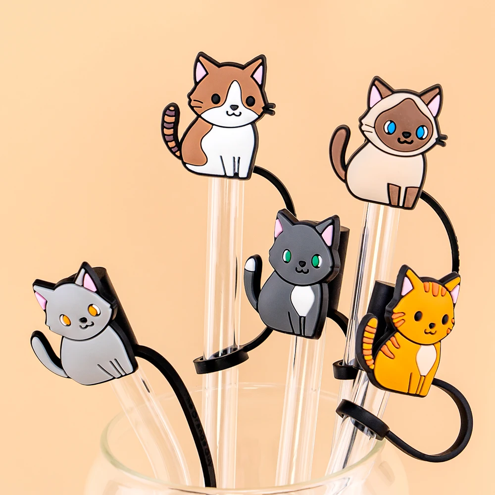 5pcs Cute Silicone Straw Cover Caps,Party Supplies 10mm Heart Cat Drinkware Straw Cap for 30&40 Oz, Dustproof Straw Topper Bulk