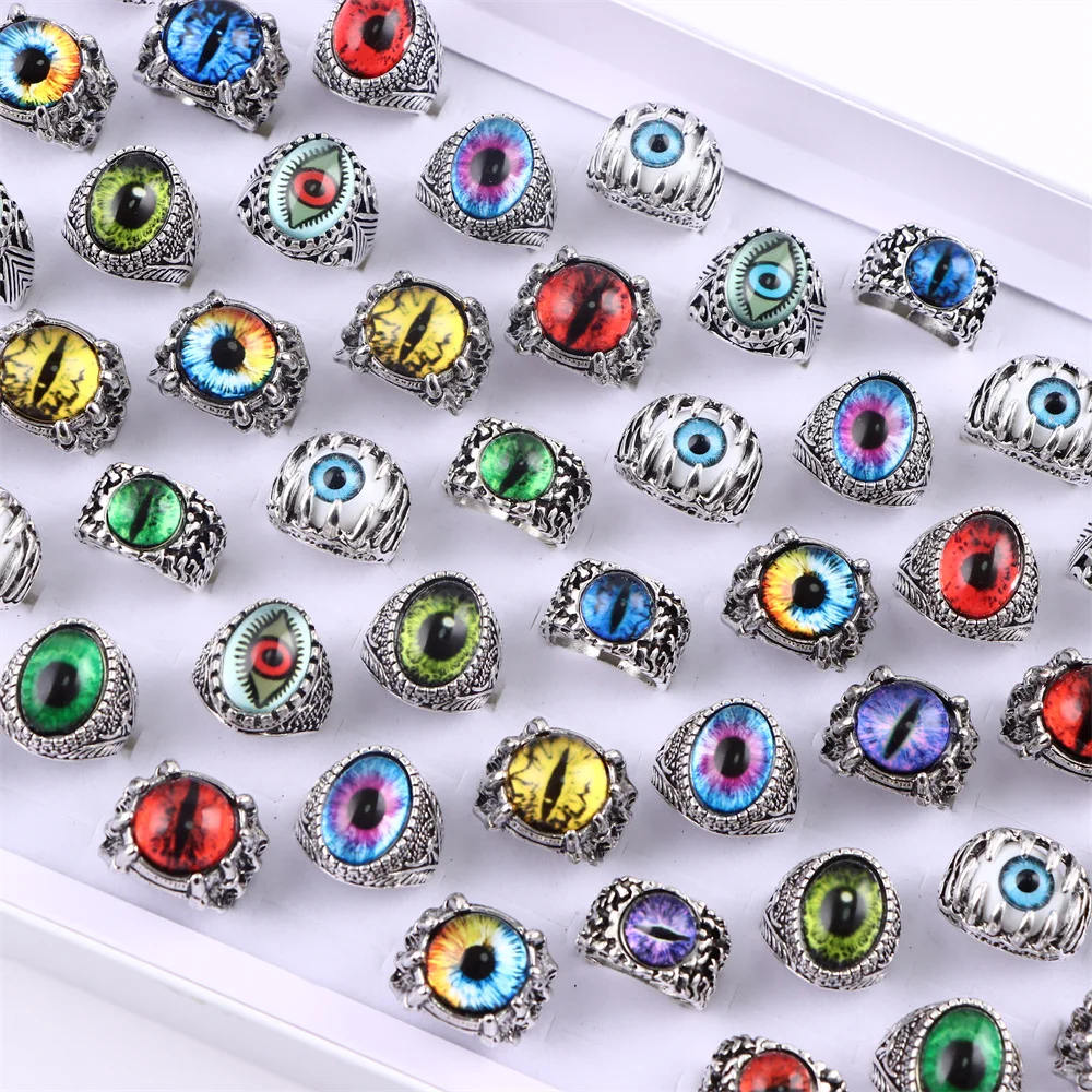 12 قطعة/الوحدة ريترو الشرير الحيوان التنين الأفعى البومة الشيطان العين المفتوحة خواتم للرجال النساء حجم قابل للتعديل مجوهرات اكسسوارات هدية حفلة #2