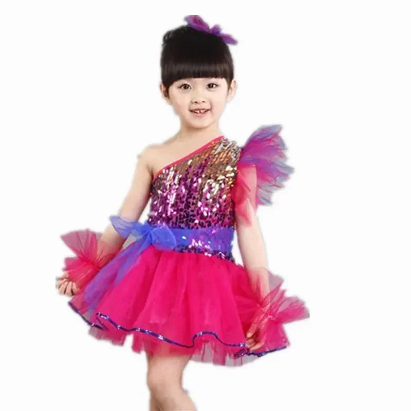 girls sequined skirt princess dress host stage costume tutu Children's jazz dance Latin dance costumes