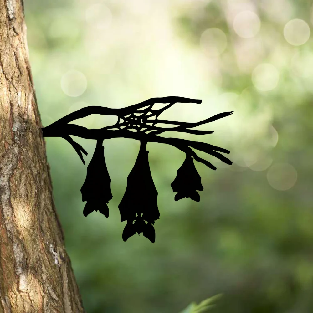 

HelloYoung Iron Silhouette Hanging Three Bat-shaped Tree Garden Stump Hollow Out Sculpture Ornament Metal Inserts Wall Sticker