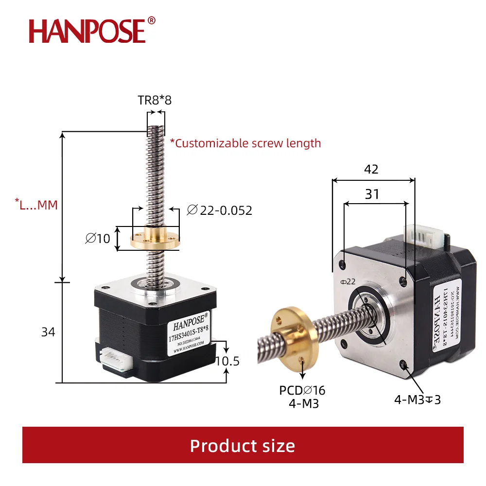 Stepper motor Nema17 17HS3401S-T8 310mm Screw Rod Linear Z-Motor with Trapezoidal Lead Srew for Various instrument accessories
