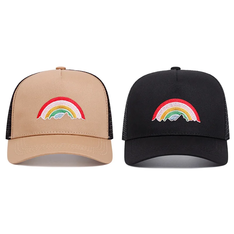 Rainbow Embroidery Baseball Cap High Quality Hip Hop Outdoors Mesh Cap Sunshade Breathable Trucker Hat