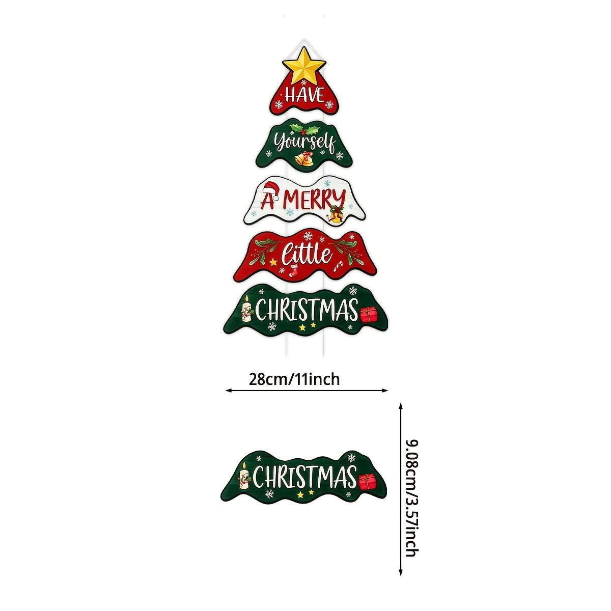 Merry Christmas Small Tree Paper Hanging Sign Multi Layer Door Wall Decor Gold Star Holiday Ornament for Porch Entryway Living
