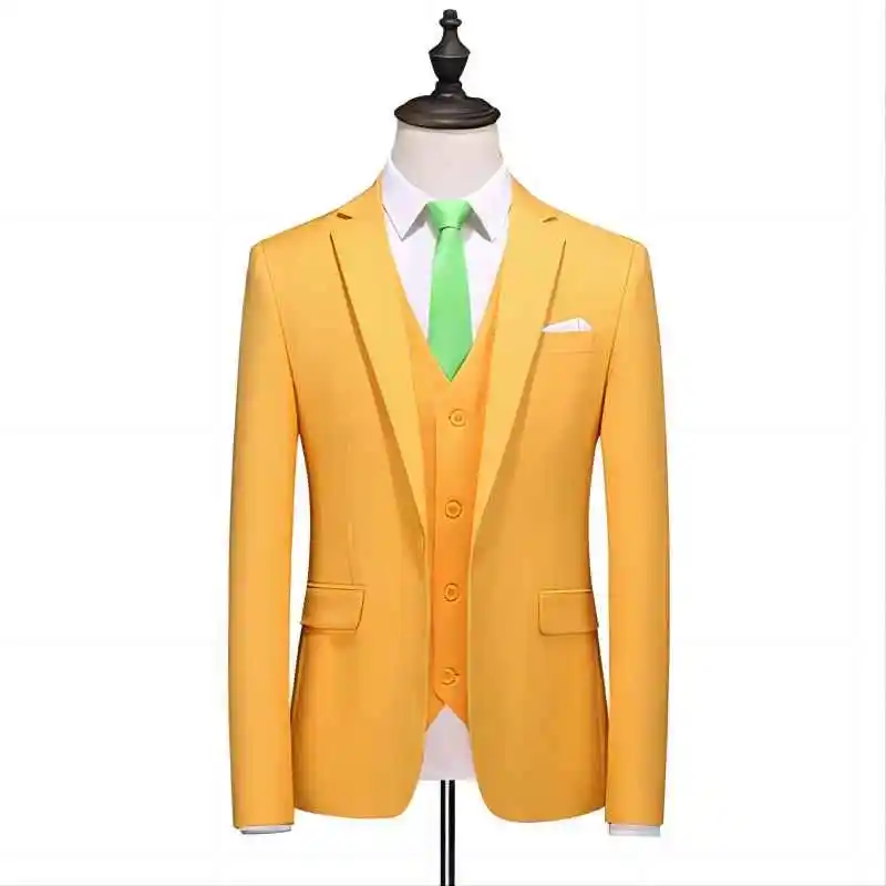 Traje P094 para hombre, traje de un botón, talla grande, tres piezas, color sólido, traje de novio, vestido de novia