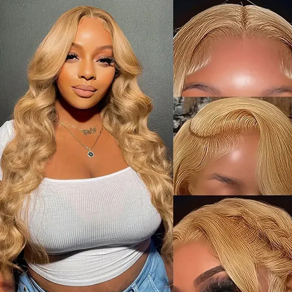 180% 210% Density 27# Colored Wig 13x6 Ash Blonde Lace Frontal Wig Human Hair Honey Blonde Body Wave Lace Frontal Wigs For Women image 3