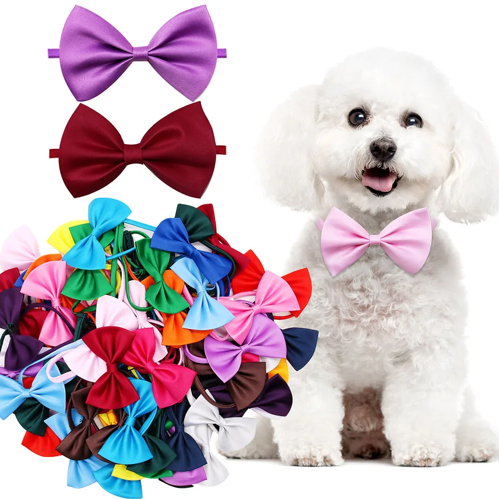 Fashion Solid Color Pet Bow Tie Randomly Matched with Dog Party Holiday Decoration Accessories for Small Dog Cat Pet Supplies
