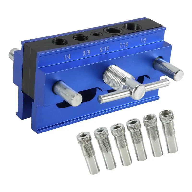 ABUH-Self Centering Dowel Jig Kit, Drill Guide Jig Block For Straight Holes 6PCS Drill Bushings, For Woodworking, Adjustable