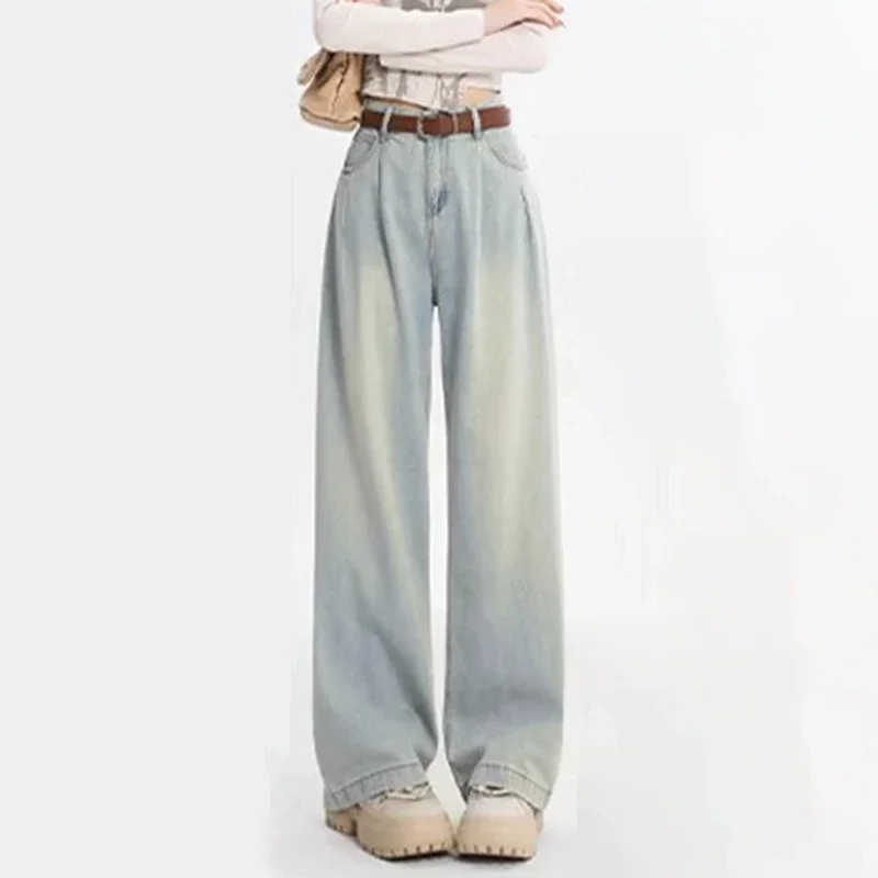 

LIBIELIY 2024 Woman Fashion Y2k 2000s Jeans Female High Waist Long Pants Girls Light Blue Khaki Retro Blue White Aesthetic Deni