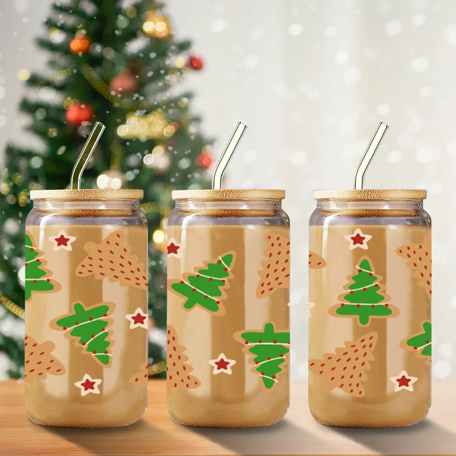 1pc 3d Print Christmas Tree Glass Can 16oz Beer Can Glass With Lid And Straw Christmas Iced Coffee Glass Cup Friendsmas Gift