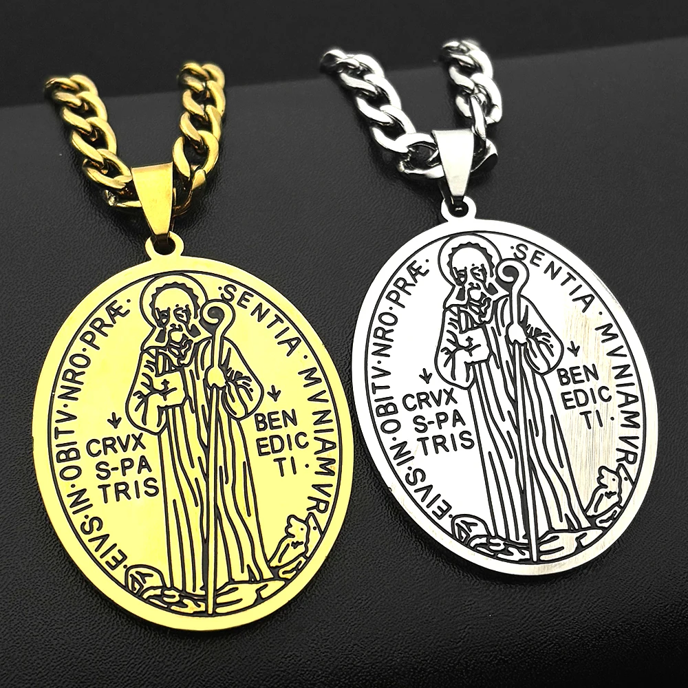 Catholic Latin San Judas Tadeo Pendant Necklace Stainless Steel for Women Men Chain Saint Jude Thaddeus Jewelry Party Gift