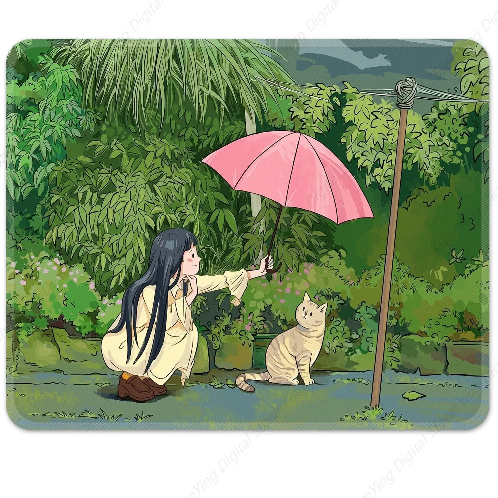 Ästhetisches Anime-Katzen-Mauspad für Laptop, Desktop-Computer, Bürobedarf, rutschfestes Gummi-Gaming-Mauspad, 25 x 30 cm