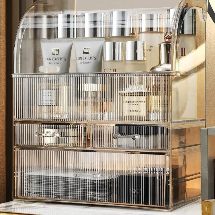 

Large Capacity Cosmetic Storage Box Desktop Makeup Desk Dustproof Transparent Plastic Organizer for Lipstick Mask Jewelry