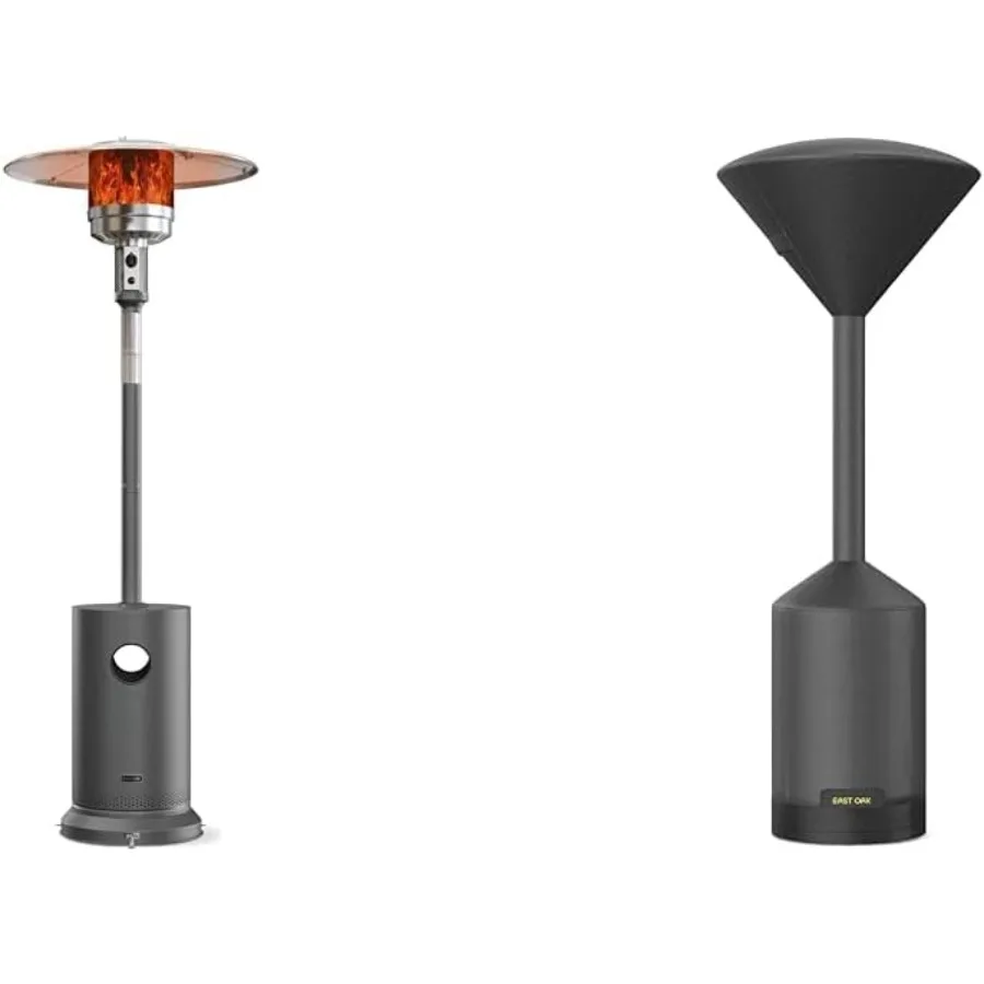 

48000 BTU Round Table Patio Heater Bundle With Double-Layer Stainless Steel Burner 31.9 x 31.9 x 86.6 inches and Matching Gray
