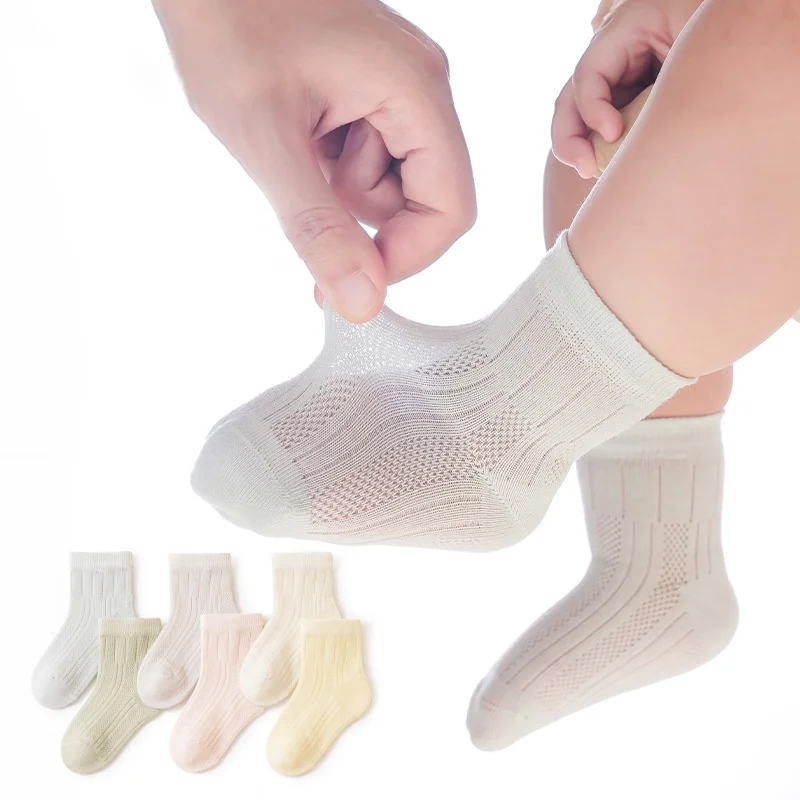 3Pairs/set Socks For Newborn Summer Thin Toddler Baby Girls Boys Socks 0-5Years Children's Cotton Mesh Solid Casual Kids Sock