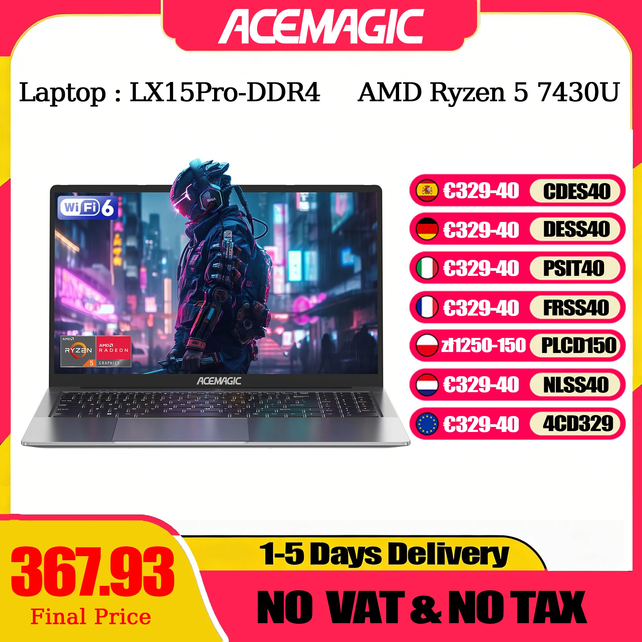 Portátil ACEMAGIC portátil FHD de 15,6 pulgadas AMD Ryzen 5 7430U 16GB RAM 512GB SSD Windows 11 Pro Notebook 180 °   Computadora abatible Wifi6 BT5.2