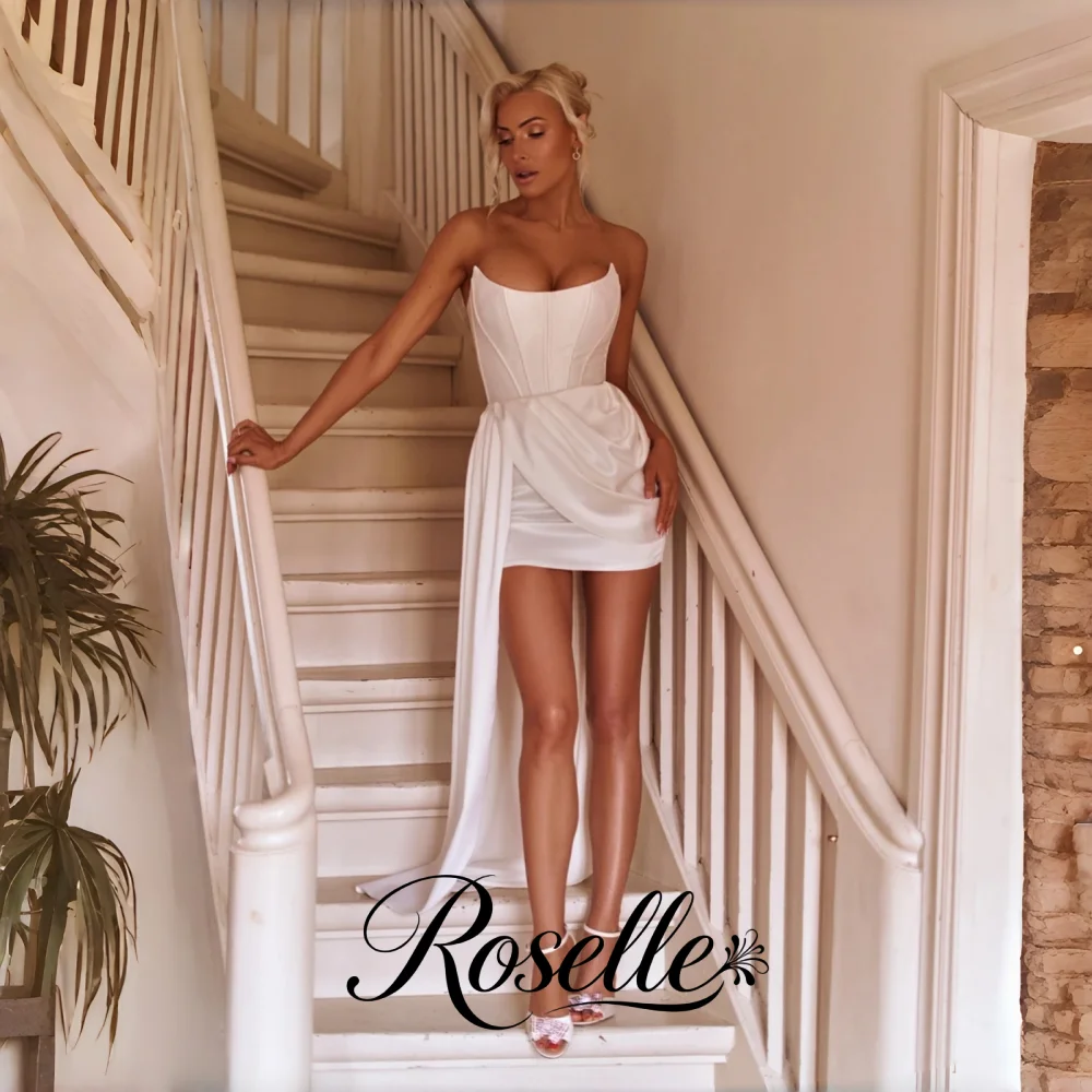 ROSELLE Mini Strapless Sleeveless HIgh Low Wedding Dress Open Back Elegant Pleat 2026 Bridal Gown Customized свадебное платьеl