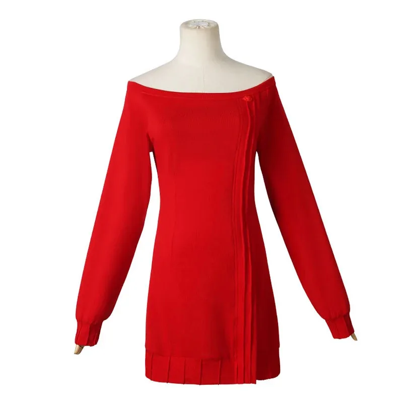 CosplayAnime Spy Family Yor Forger Disfraz de cosplay Fiesta de Halloween Vestido de punto rojo 648NW5WS para mujer Incluye pendientes Negro C