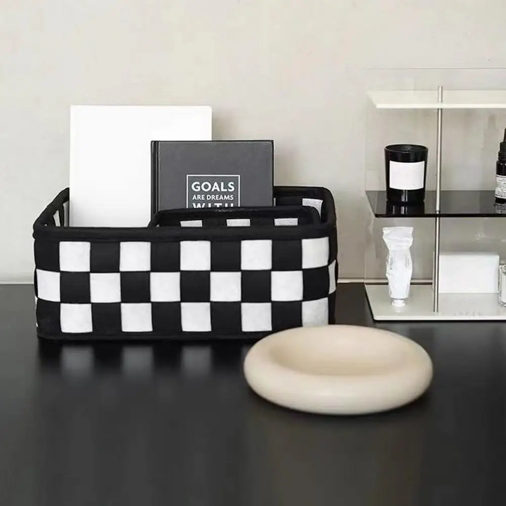 Practical Strong Bearing Load Items Storage Home Decor Black And White Checkerboard Felt Desk Sundries Organizer