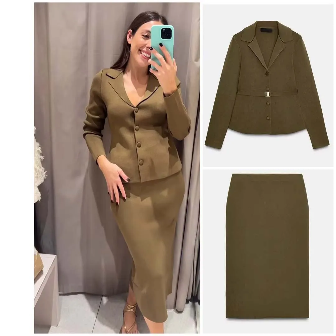 

YENKYE шикарный элегантный вязаный кардиган с поясом для женщин, однобортный воротник с лацканами, тонкая верхняя одежда, весенне-осенняя одежда