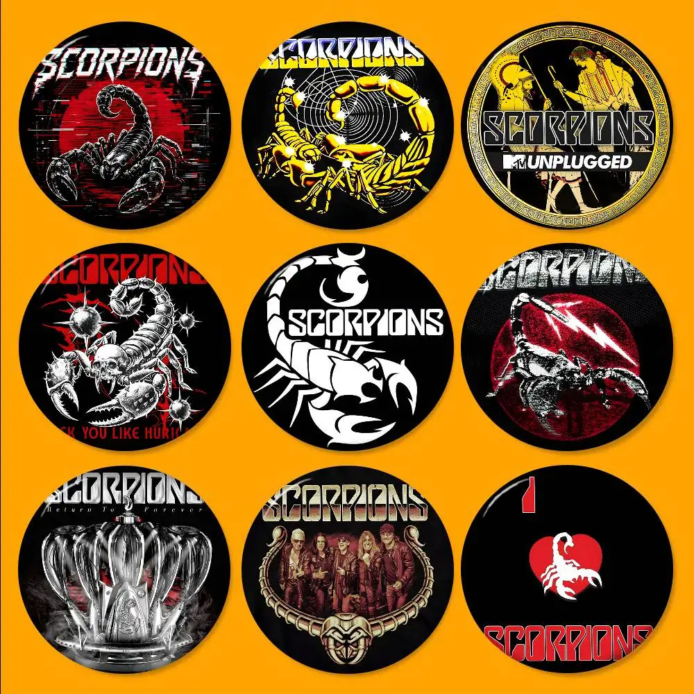 Hard Rock Band S-Scorpions 58mm Cute Anime Figure Icon Badge Handmade Tinplate Brooch for Backpack Clothes Chest Ornament Gifts