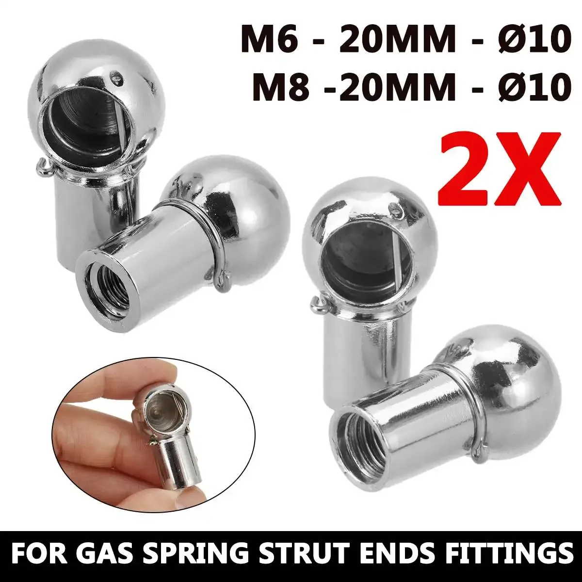 2pcs Universal Silver M6 M8 Boot Bonnet Trunk Gas Strut End Fitting Ball Pin Joint Valve Spring Holders