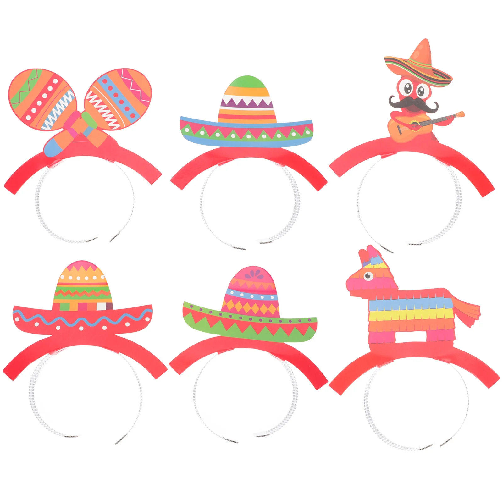 

6 Pcs Mexican Headband Sombrero Decor Festival Hairbands Clothing Headdress Day of The Dead Paper Party Props