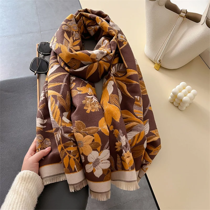 Cashmere Scarves for Women 2024 Winter Shawls Warm Wraps Lady Pashmina Floral Print Blanket Scarf Neck Headband Hijabs Stoles