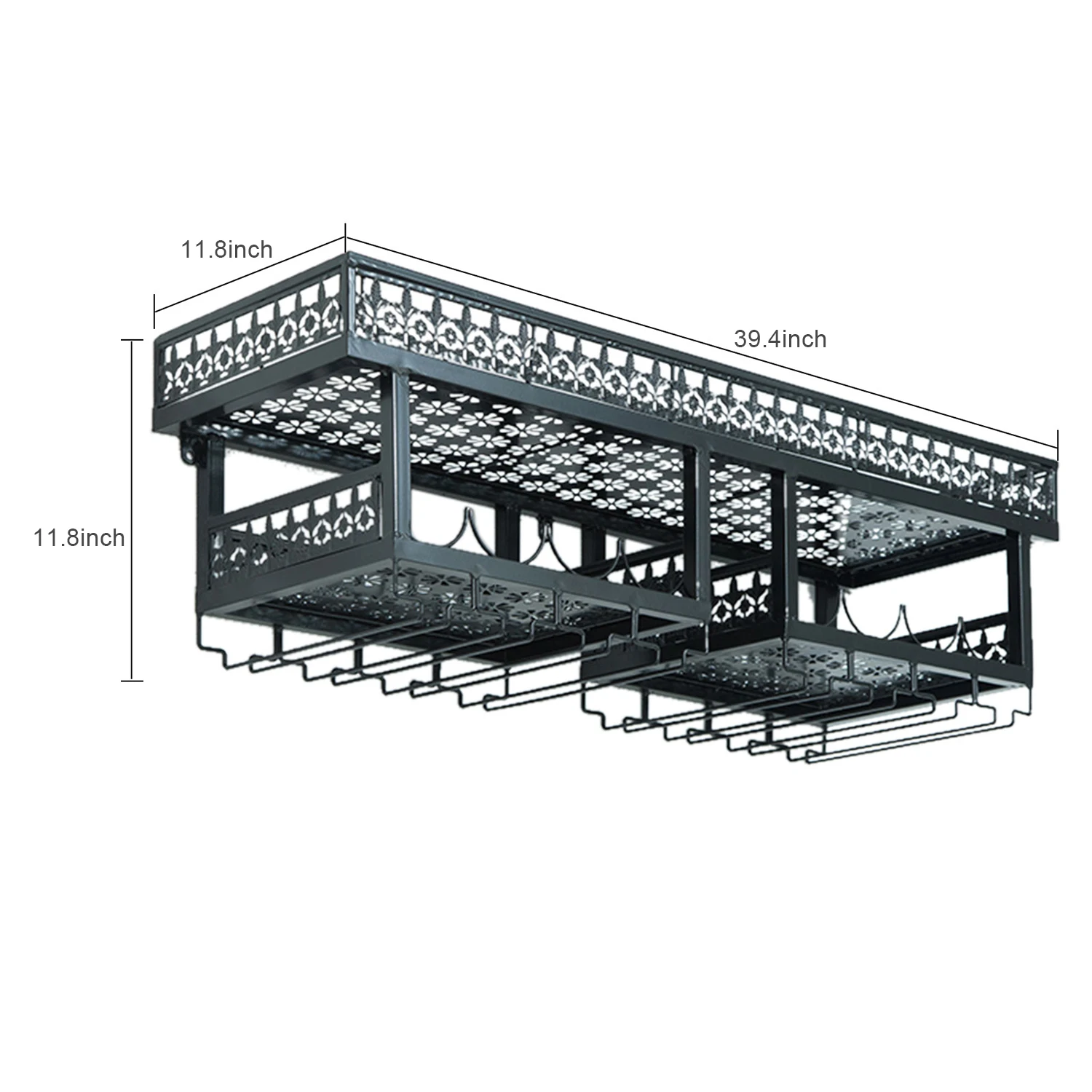 2 Tier Wall Mounted Wine Rack Metal Stemware Glass Storage Hanging Rack Cabinet
