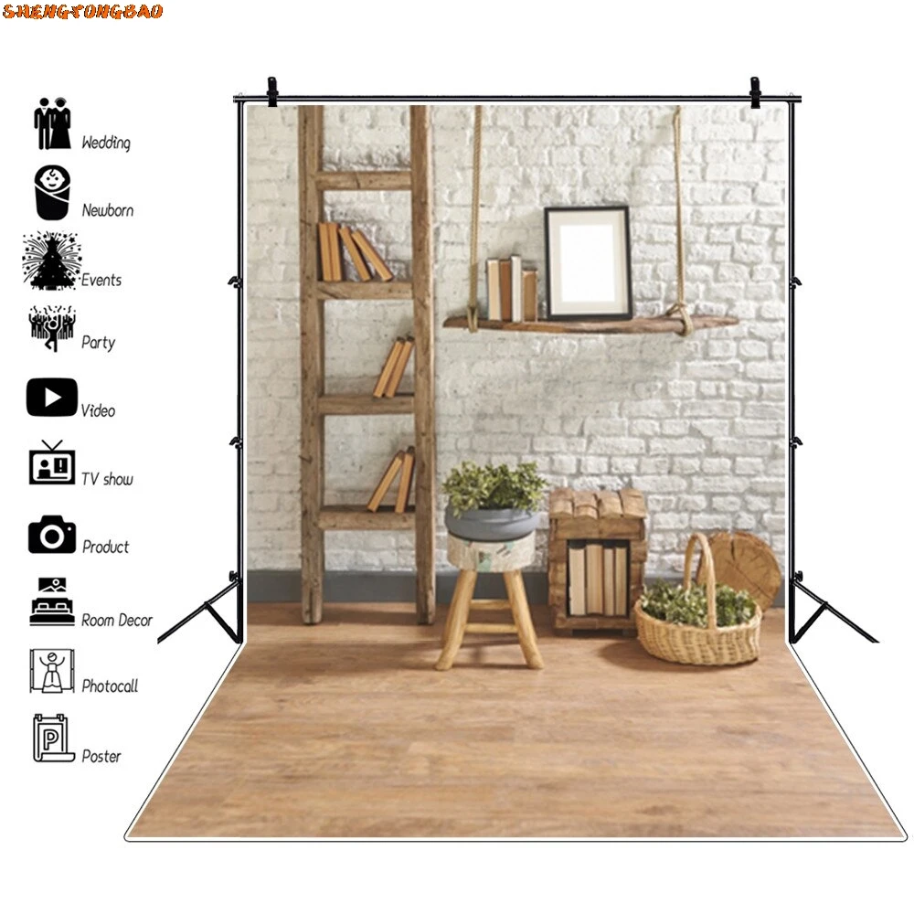 Белый кирпичная стена деревянный пол фон для фотосъемки детский питомец торт Smash портрет фотосессия фото фон