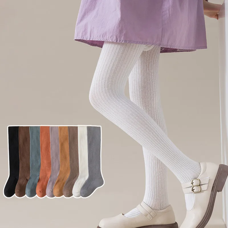 Children Fashion Tights Baby Girl Pantyhose Cotton Knitted Stocking Toddler Kids Solid Leggings Casual Pants For 0-12Y