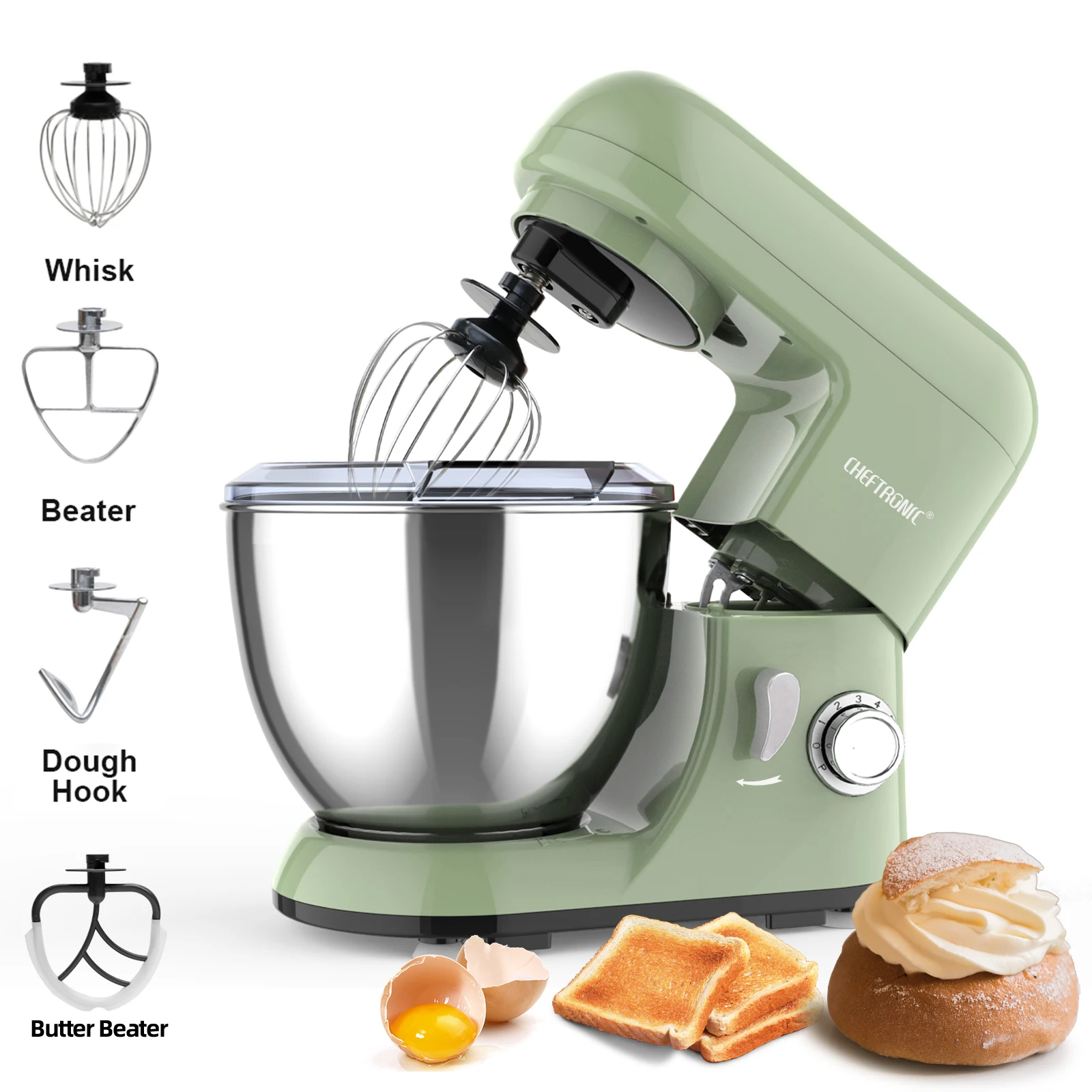 UK Plug，1pc Stand Mixer, 4L Tilt-Head Electric Household Stand Mixer - 1300W 6+P Speed,Food Beater And Butter Beater