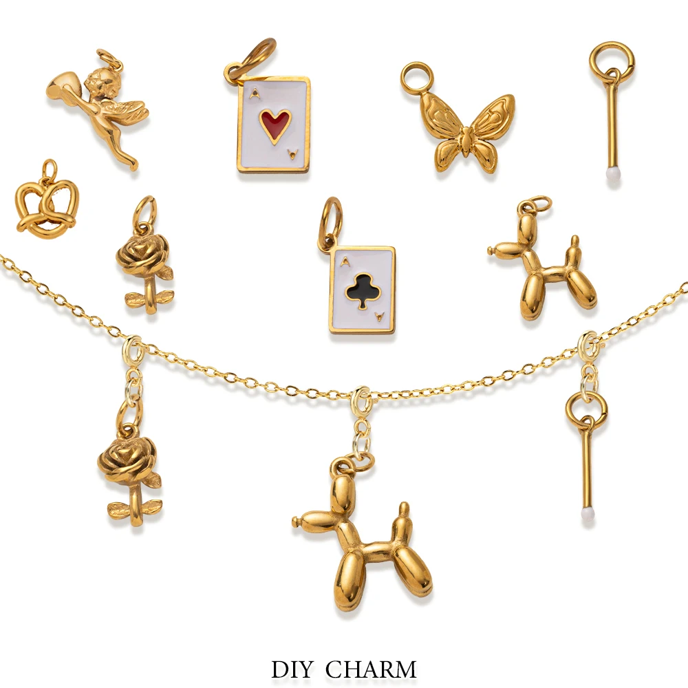 Y2K 3D Gold Color Heart Cupid Bear Pedant For Women Rainbow Rose Charm DIY Making  Bracelet Necklace Accessories Dropshipping