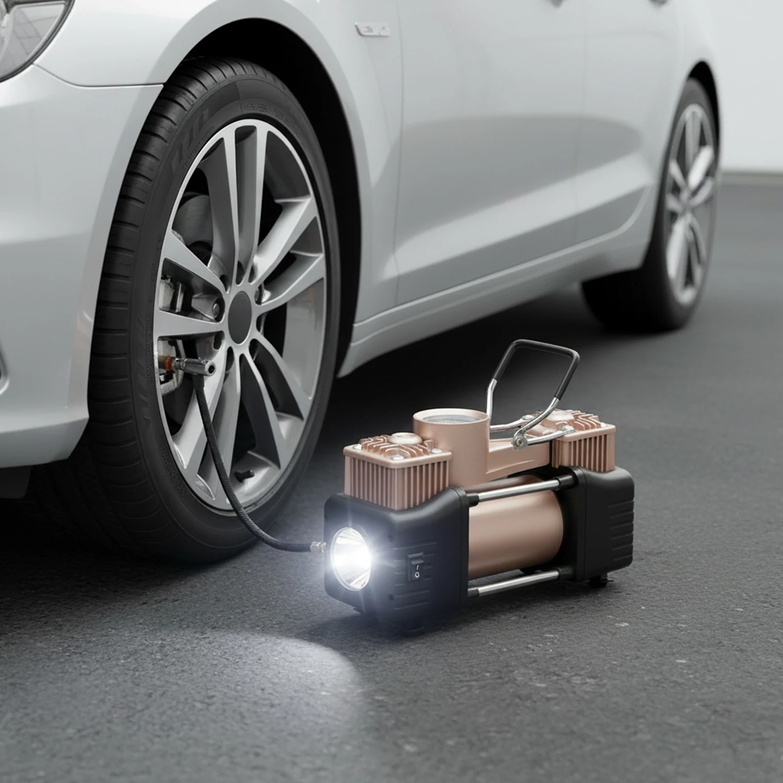 12V Double-Cylinder Tire Inflator with LED Light Car Metal Car Tire Inflator 150PSI Mini Car Compressor Bicycle Motorcycle Pump