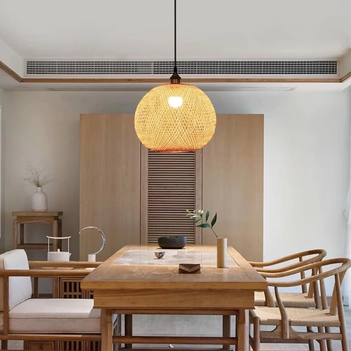 

35/45cm Chinese Round Bamboo Pendant Light Retro Ceative Restaurant Home Decor Rattan Woven Handmade Hanging Lamp E27 Chandelier