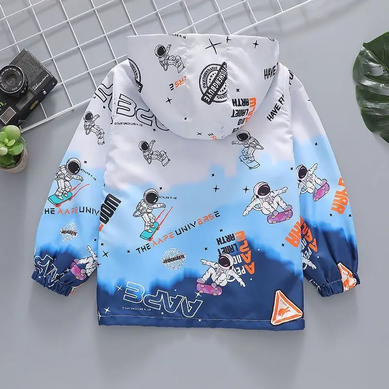 2023 Spring Autumn Boys Coats Printed Cartoon Astronaut Hooded Zipper Jackets For Kids 2-10 Years Children Windbreaker Outerwear