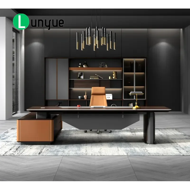 Modern L Shape Executive Desk with Wire Box Luxury Modular Convertible Office Furniture High Quality Multifunctional
