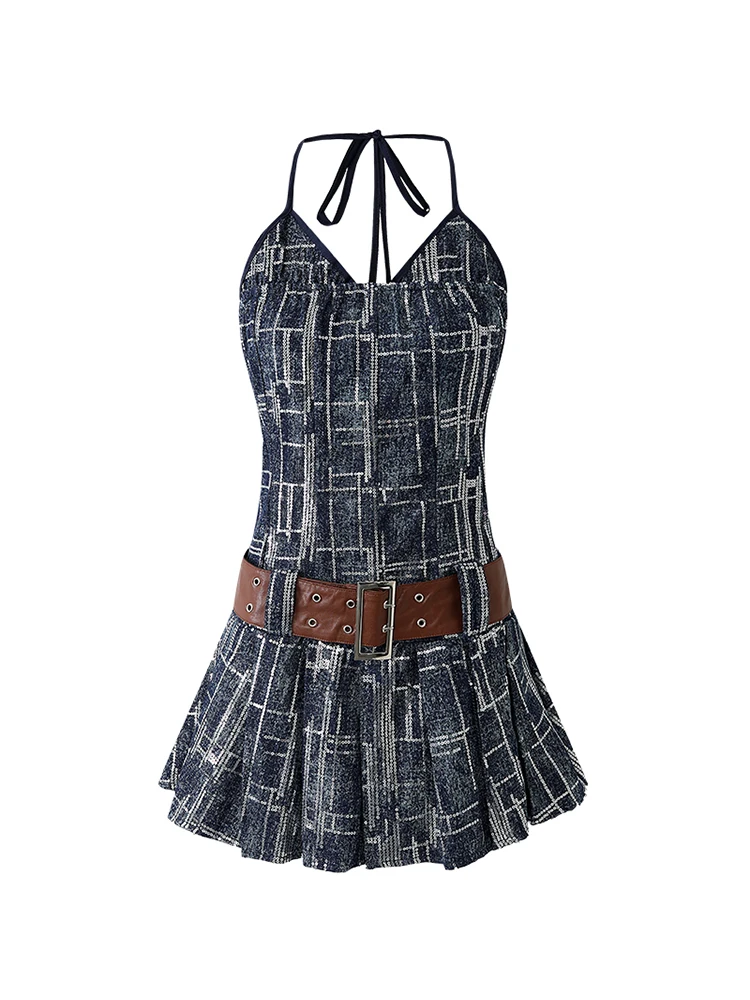 

Summer Sequin Denim Prom Gown 2000s Aesthetic Mini Dress Women Coquette Gyaru Club Frock One-Piece Evening Party Grunge Y2k Tide