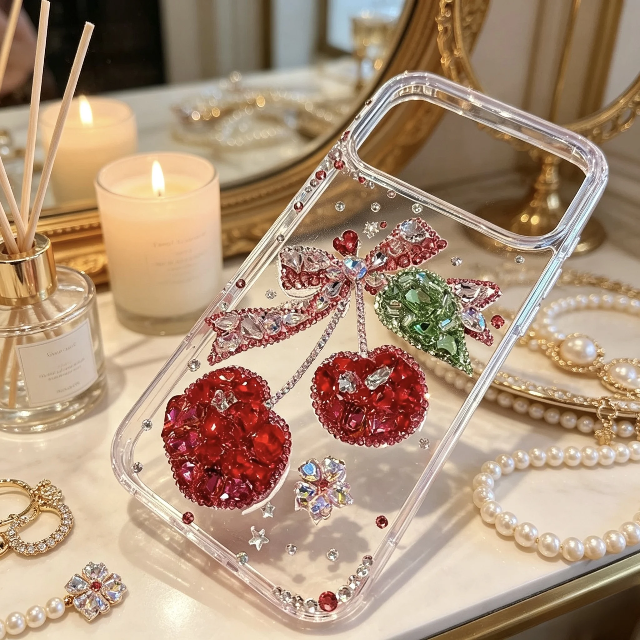Image 4: Coque de téléphone en strass rouge cerise, compatible avec les téléphones Apple