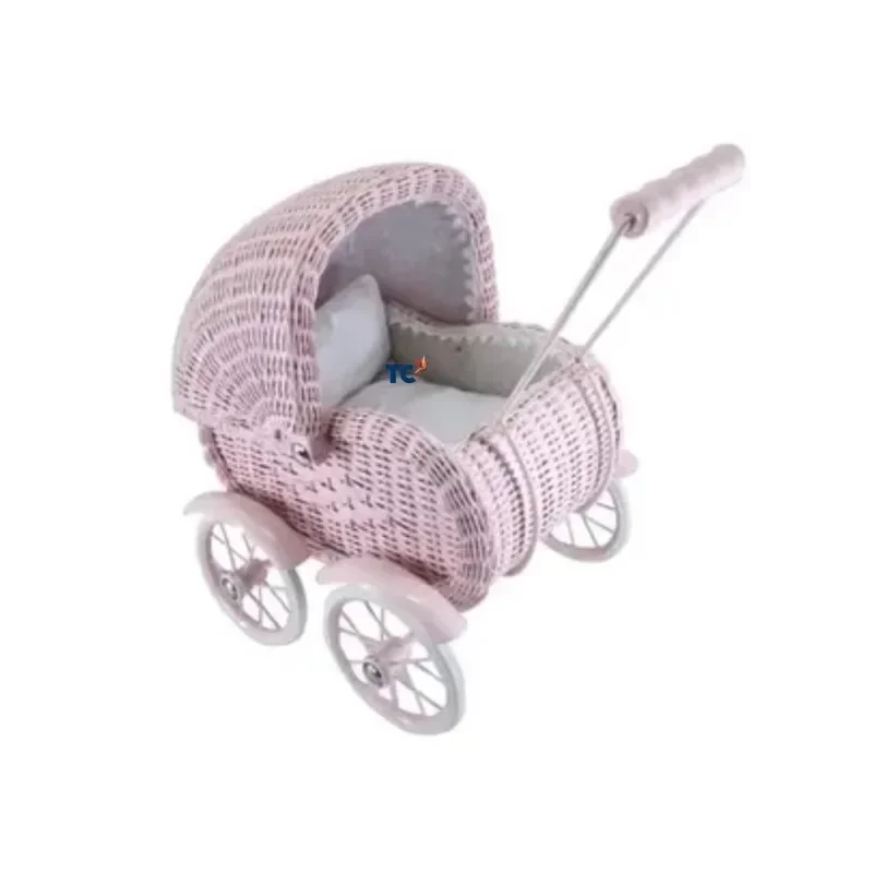 Multifunctional handmade environmentally friendly rattan stroller with cushion, durable, safe and comfortable