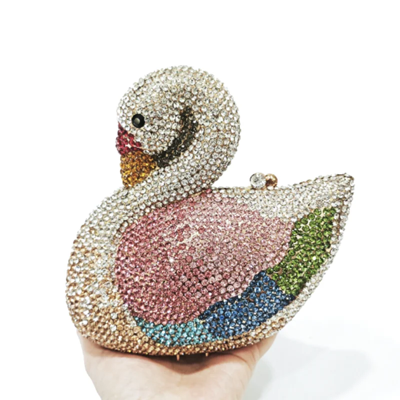 XIYUAN بجعة على شكل الذهب الماس مساء حقائب رائع الفضة حجر الراين مخلب معدني حفل زفاف المحافظ سيدة حقائب الزفاف