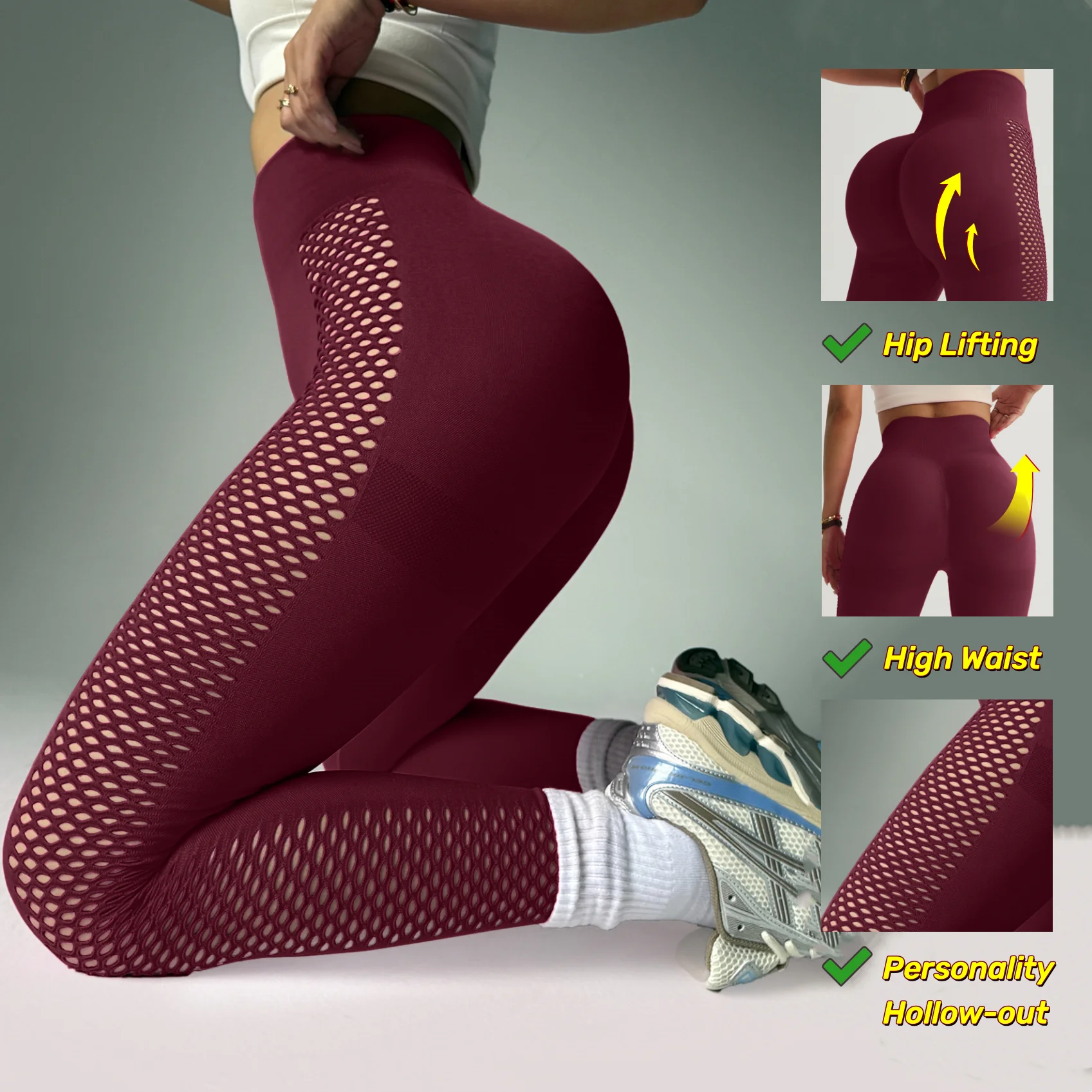 Sexy Side Hollowout Yoga Pants Leggings Tummy Control Hip Lifting Long Pants Solid Color Fitness Gym Pants For Women