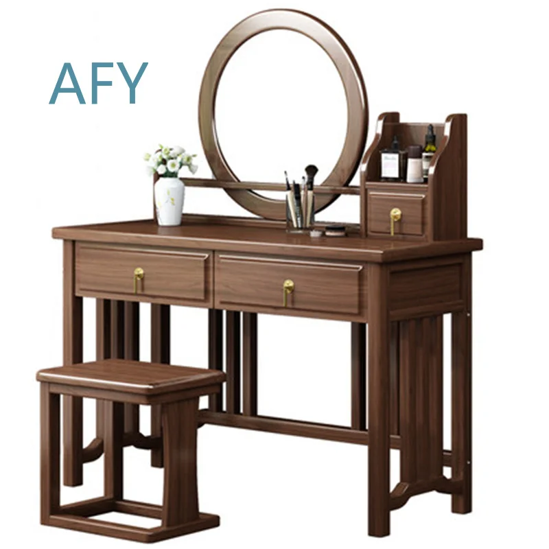 Light Luxury Nordic Bedroom Dressing Table Set for Girls Modern Solid Wood LED Mirror Cabinet Eco-Friendly Home Hotel Use