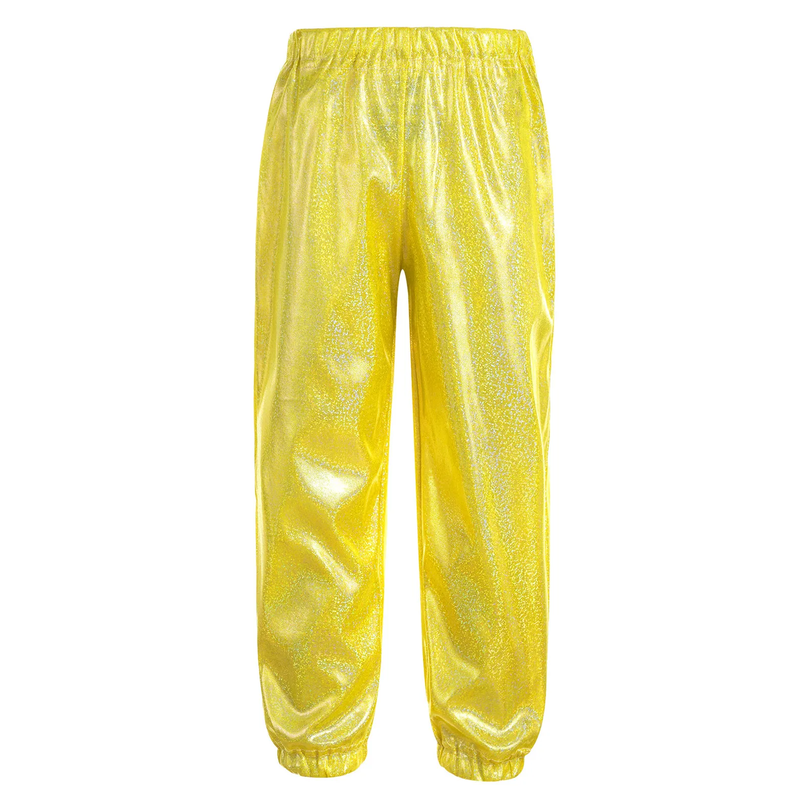 Kids Boys Girls Jazz Hip Hop Costume Street Dance Pants Shiny Metallic Elastic Waistband Trousers Party Performance Dancewear