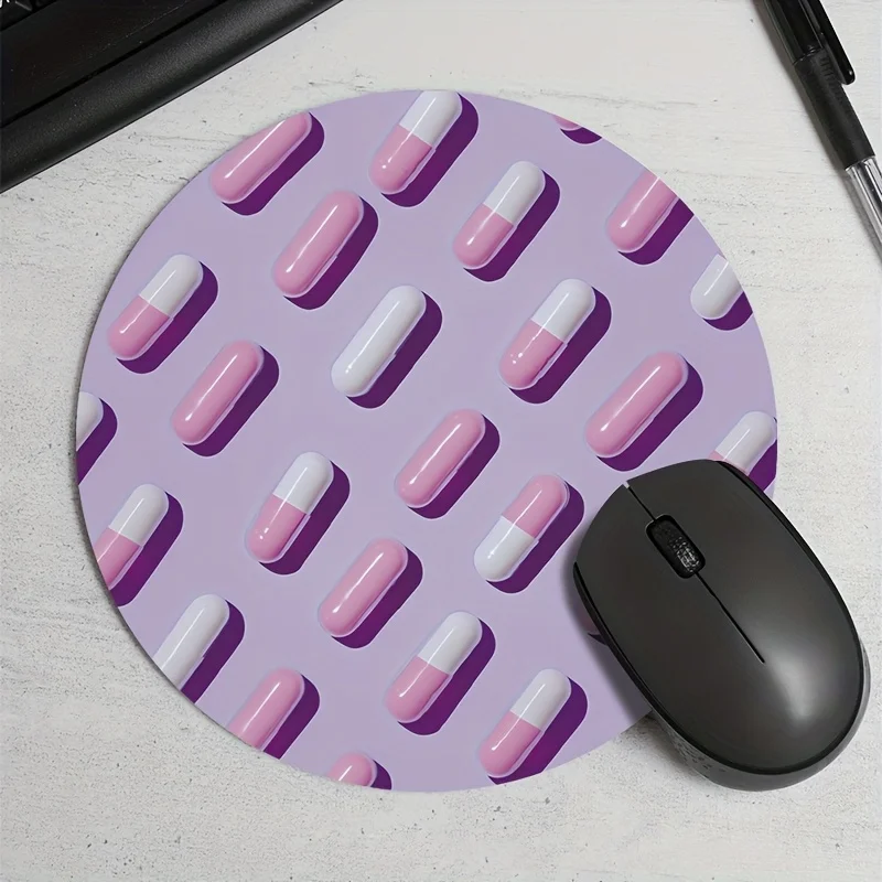 Colorful Pill Round Texture Comfort Mouse Pad Cartoon Desk Mat Non-Slip Rubber Mousepad Desk Accessories Office Rug Desk Mat