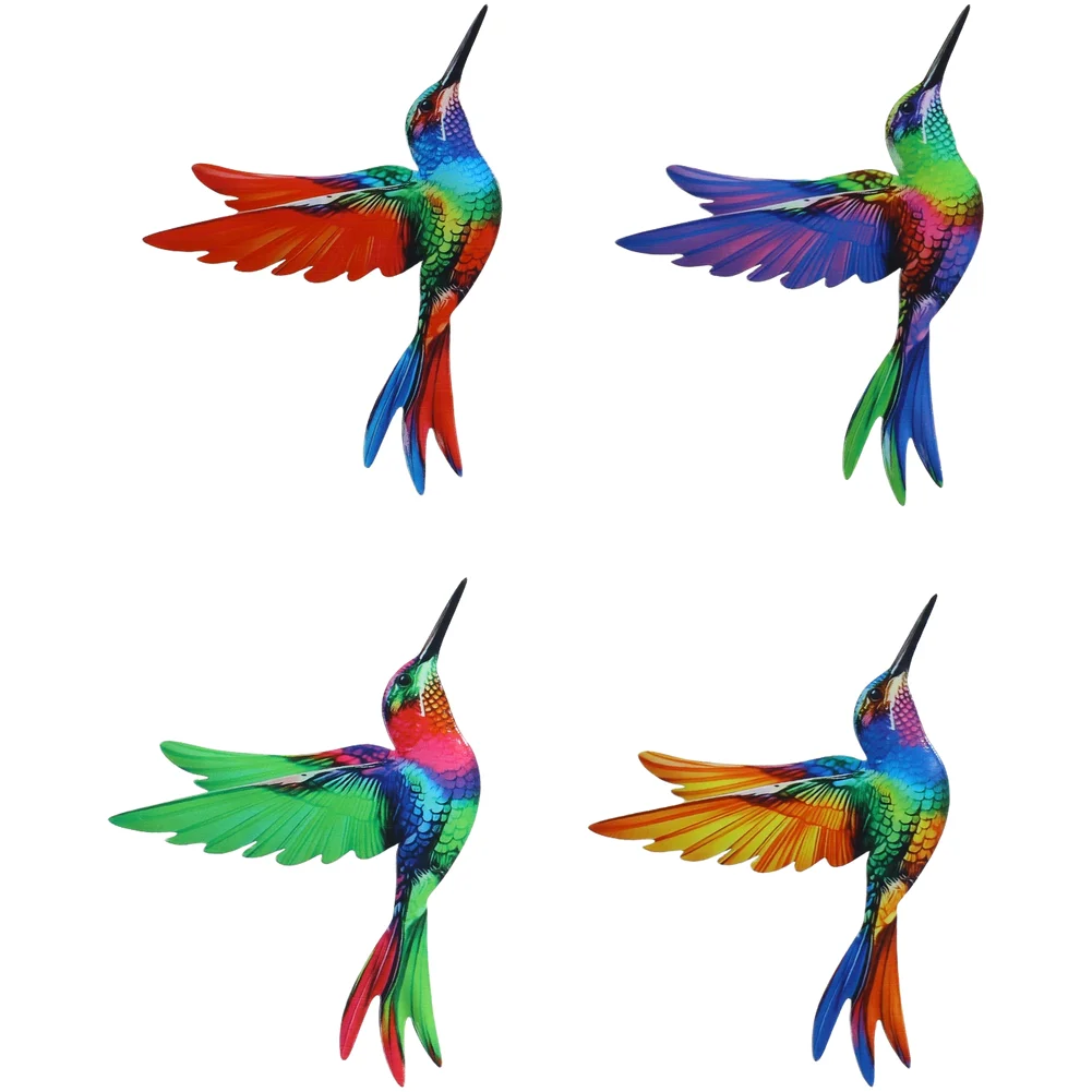 4Pcs Metal Hummingbird Decor UV Printed Iron Wall Art For Outdoor Garden Patio Home Yard Decoration Signs