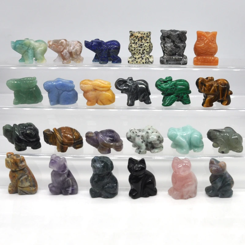 

10PCS/ Set Natural Stones Animal Statue Healing Crystals Gemstone Carved Cat Dog Rabbit Elephant Bear Owl Figurine Room Decor